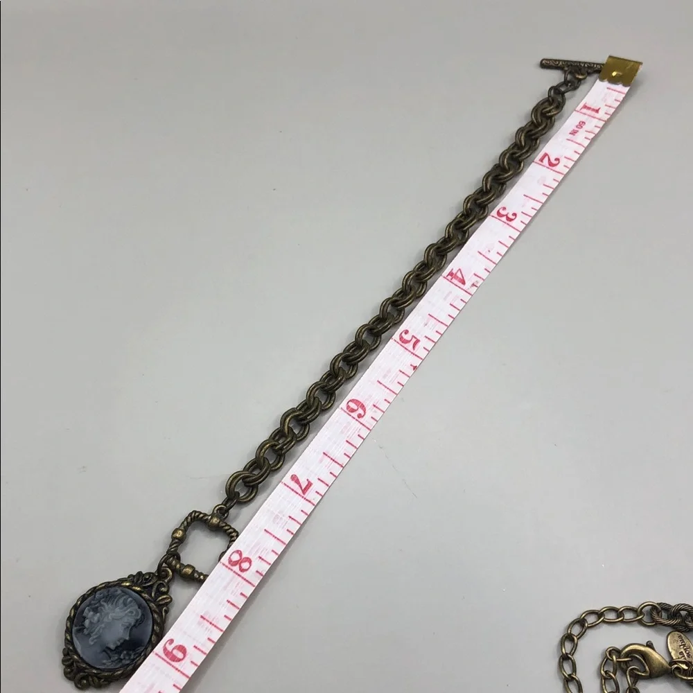 Lia Sophia Curio Chain Necklace + Victorian Style Cameo Bracelet Antiqued Brass.